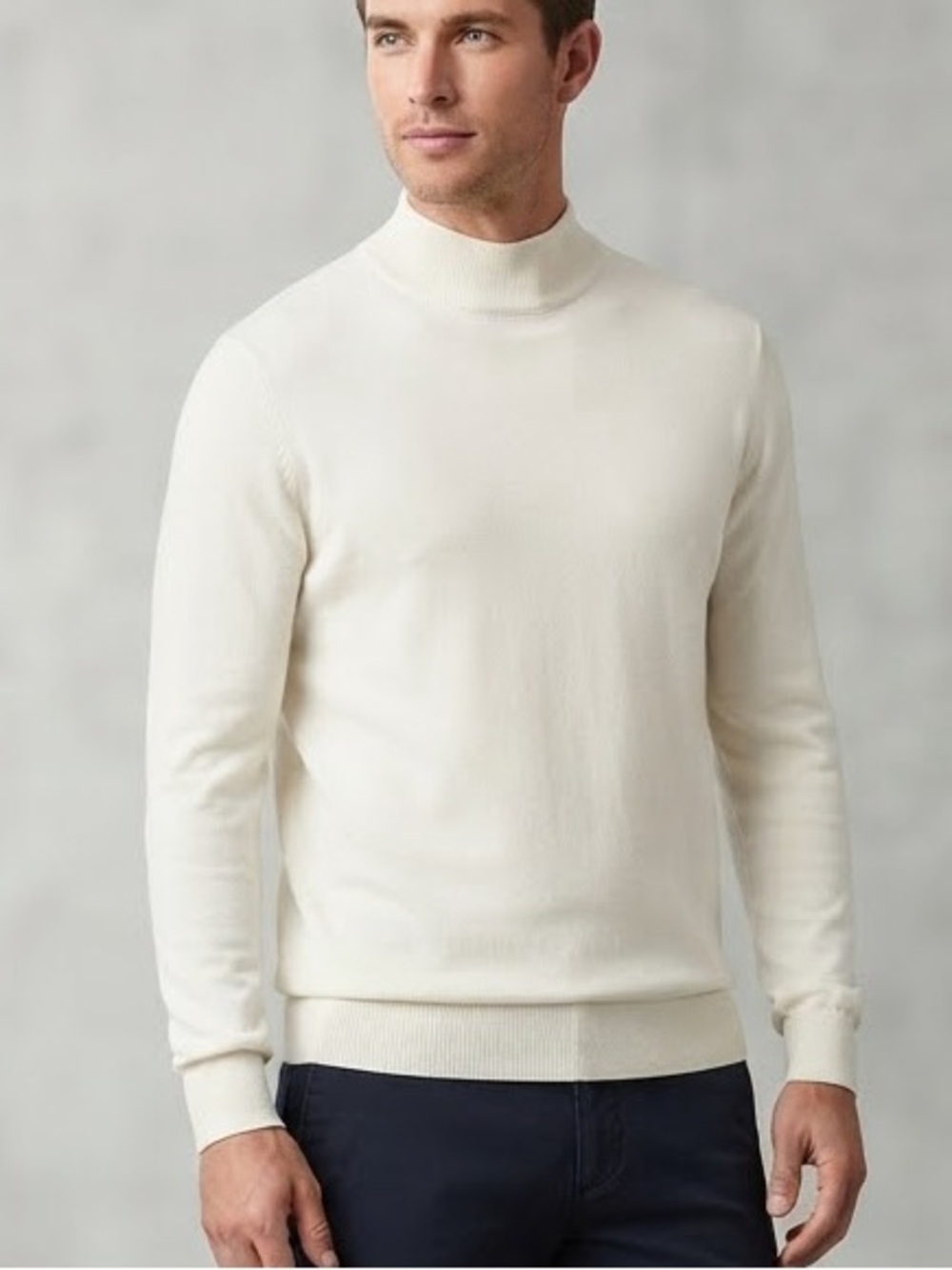 Men's Cream Mock Neck Sweater